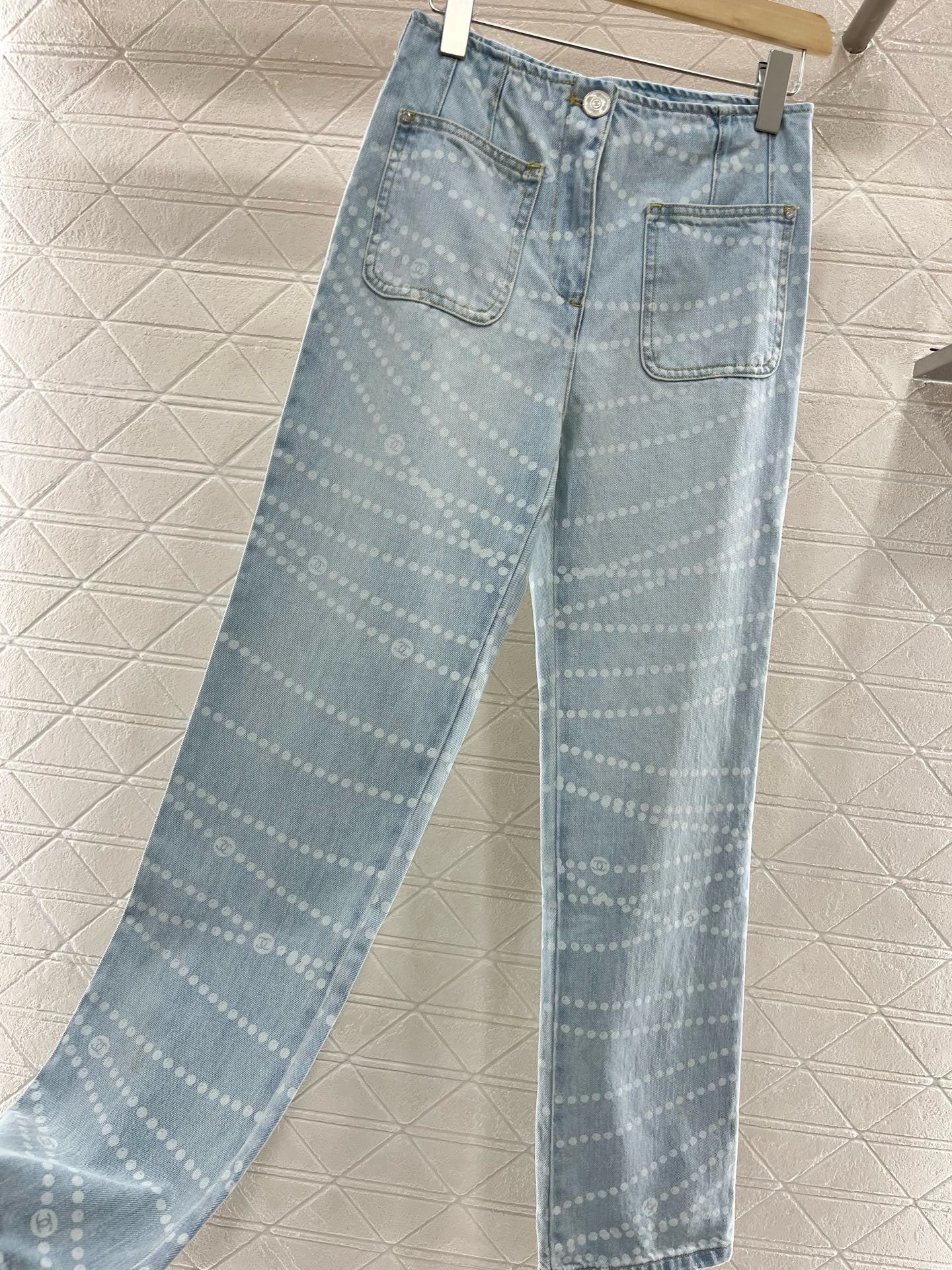 2025SS New Product Laser Pearl Chain Pocket Jeans