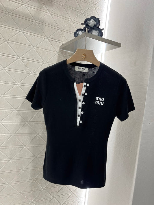 MI*MI*New Arrival Button Two-piece Knitted Short Sleeve