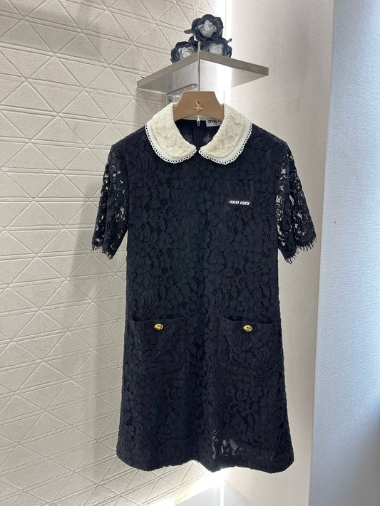 MI*MI*2025SS New Product Lapel Fashionable Lace Dress