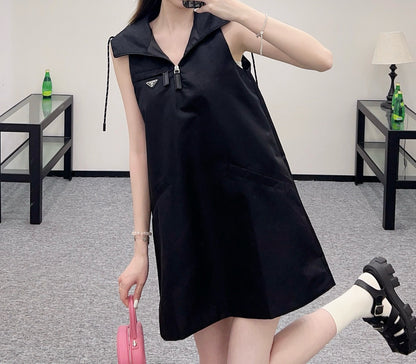 New Lapel Hooded Tank Dress