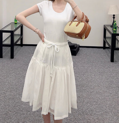 New Arrival Drawstring White Skirt