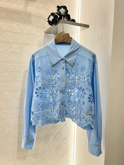 2025SS new hollow lace blue suit