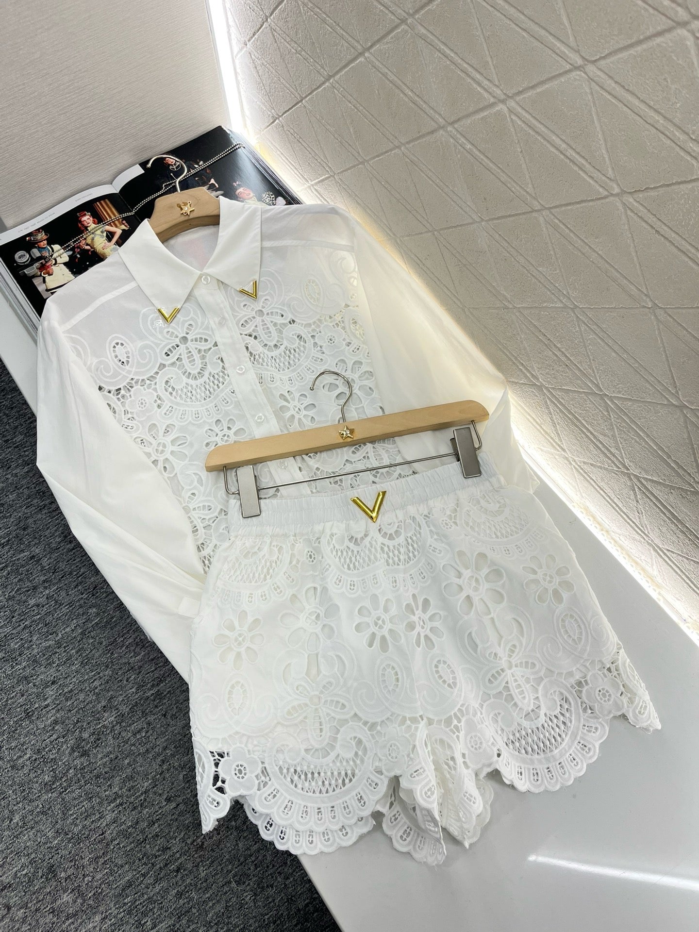 2025SS new hollow lace white suit