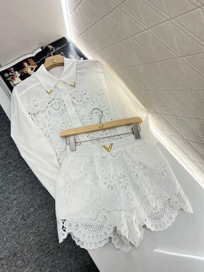 2025SS new hollow lace white suit