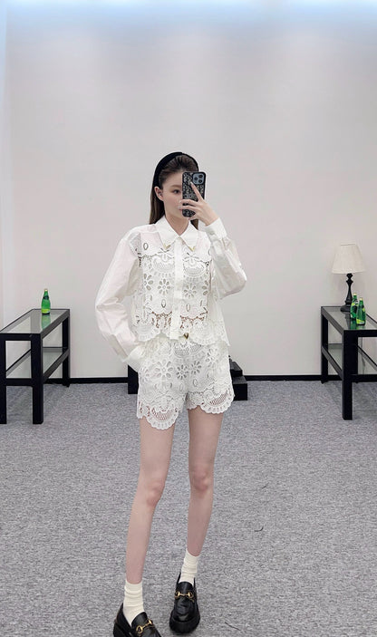 2025SS new hollow lace white suit