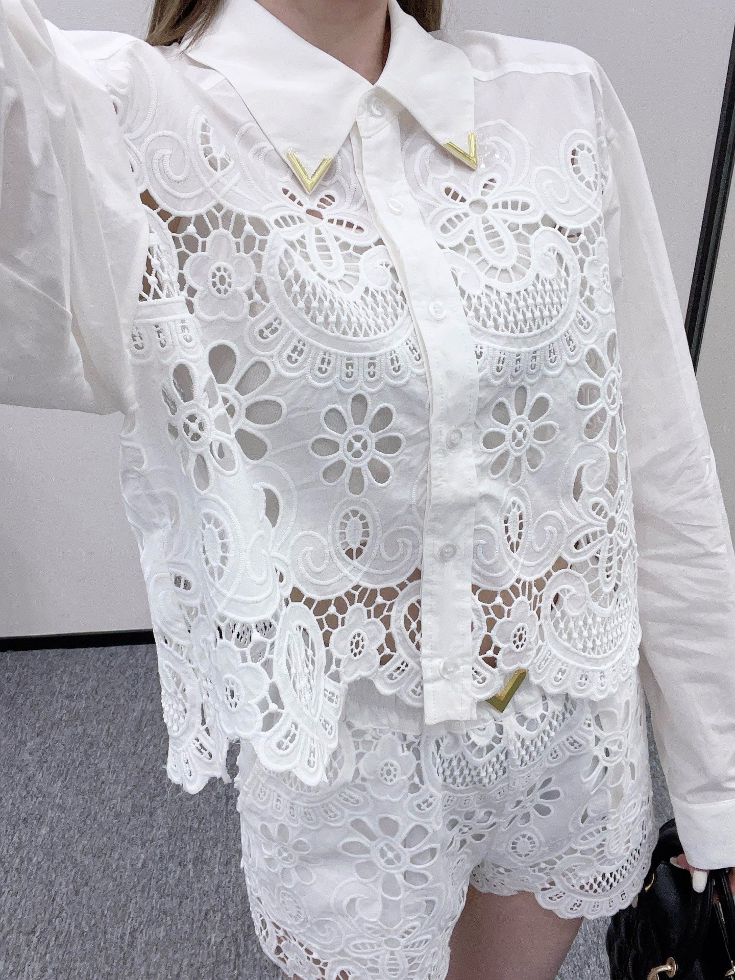 2025SS new hollow lace white suit
