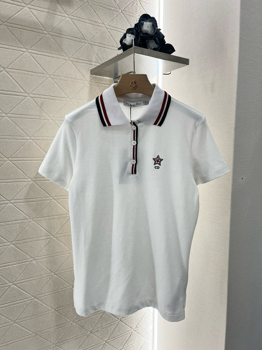 D* New Product Lapel Stripe White Short Sleeve