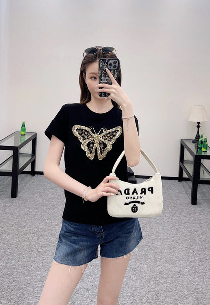 D* New Arrival Embroidered Beaded Short Sleeves