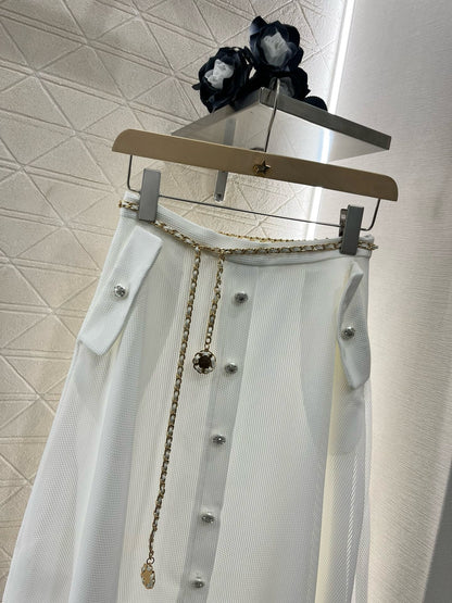 C* 2025SS New Arrivals Belt Chain Button Skirt