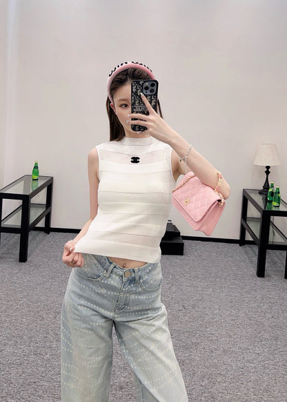 C* New Stand Collar Splicing Knitted Vest