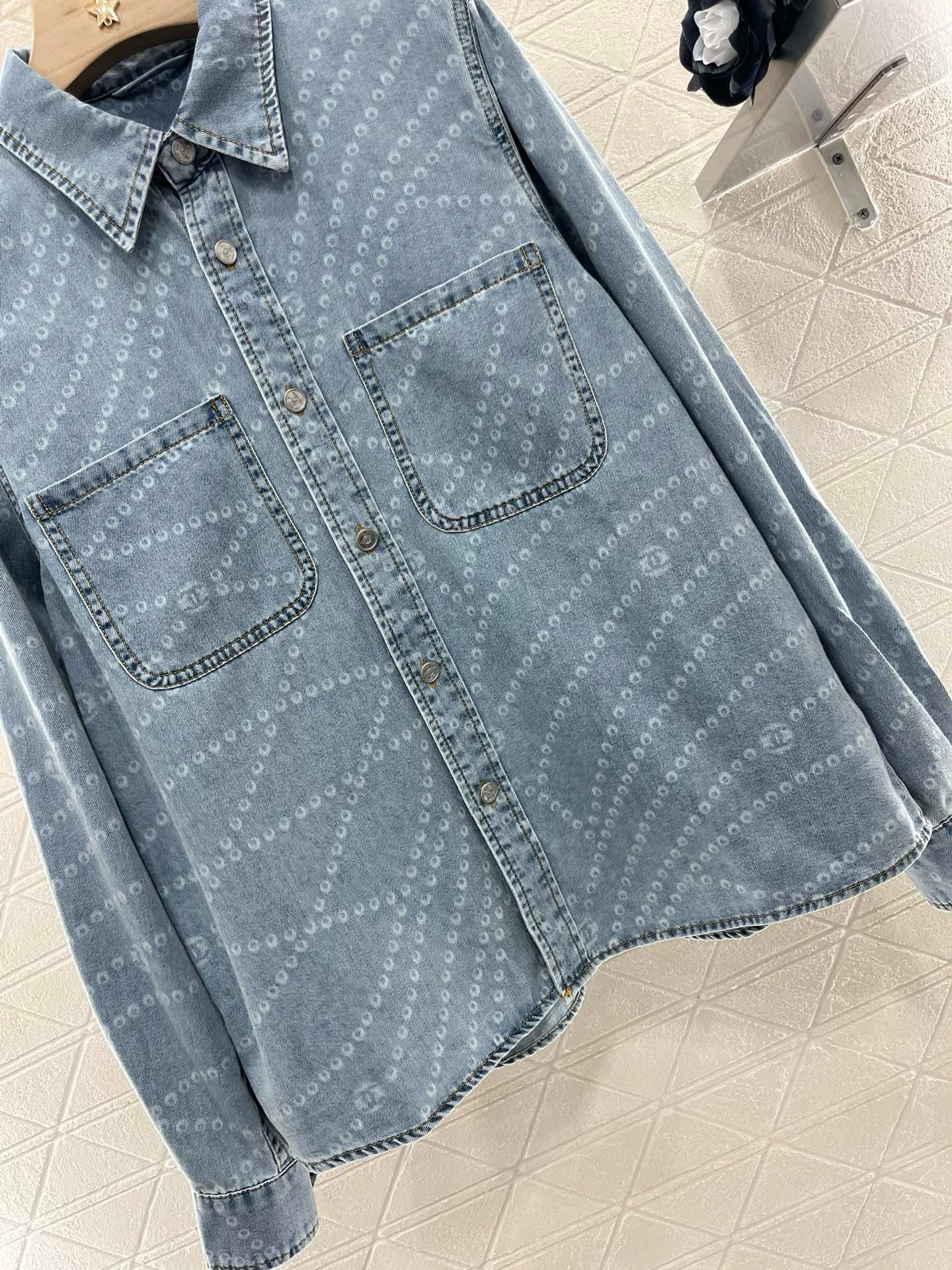 C* New Pearl Chain Denim Shirt