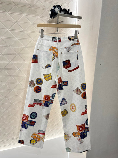 L*New Arrivals White Jeans with Lettering Print