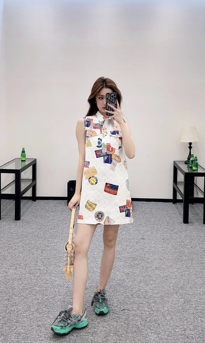 L*New Arrivals Letter Print White Tank Dress