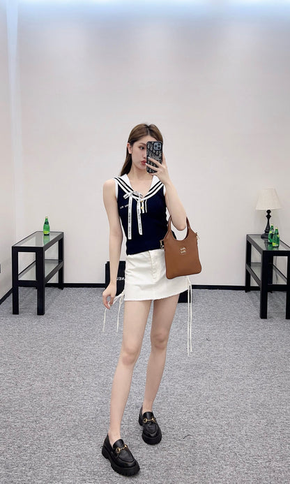 MI*MI*New Arrival Shawl Ribbon Bow Knitted Short Sleeve