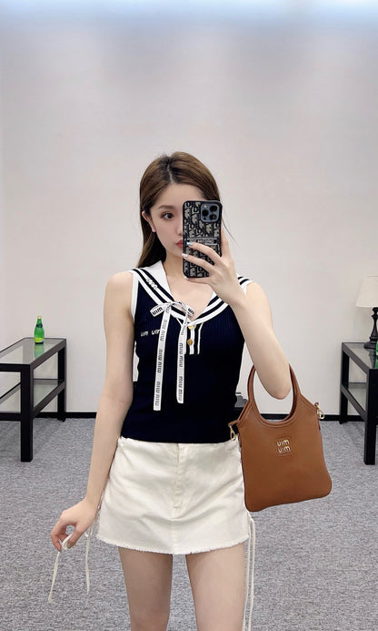 MI*MI*New Arrival Shawl Ribbon Bow Knitted Short Sleeve