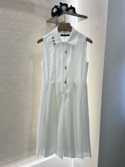 L* New arrival Lapel sleeveless white dress