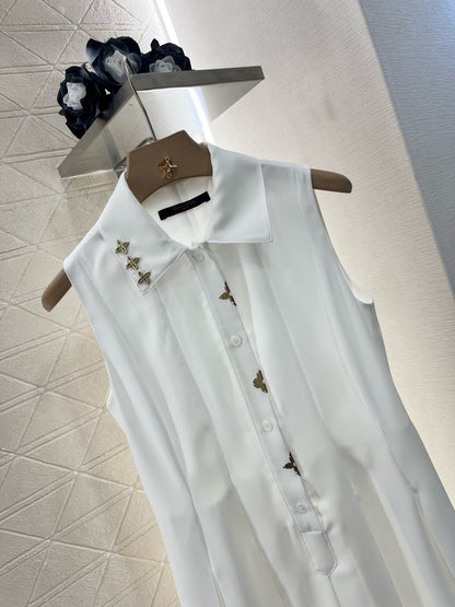 L* New arrival Lapel sleeveless white dress