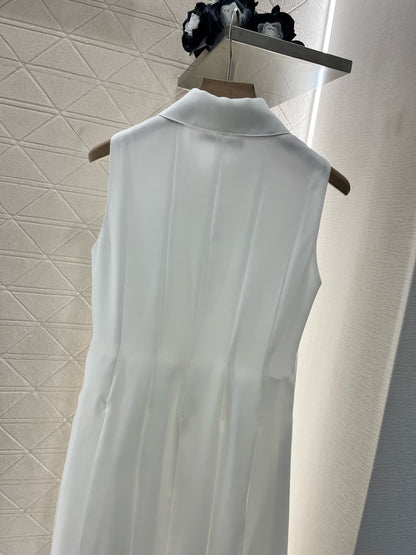 L* New arrival Lapel sleeveless white dress