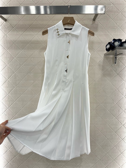 L* New arrival Lapel sleeveless white dress