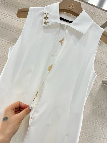 L* New arrival Lapel sleeveless white dress