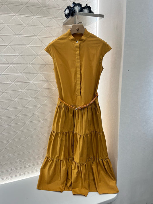 M*New Arrival Stand Collar Belt Dress