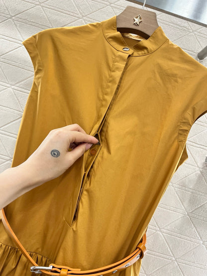 M*New Arrival Stand Collar Belt Dress