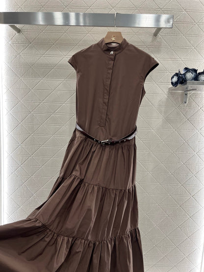 M*New Arrival Stand Collar Belt Dress