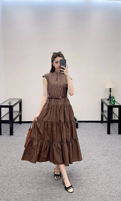 M*New Arrival Stand Collar Belt Dress