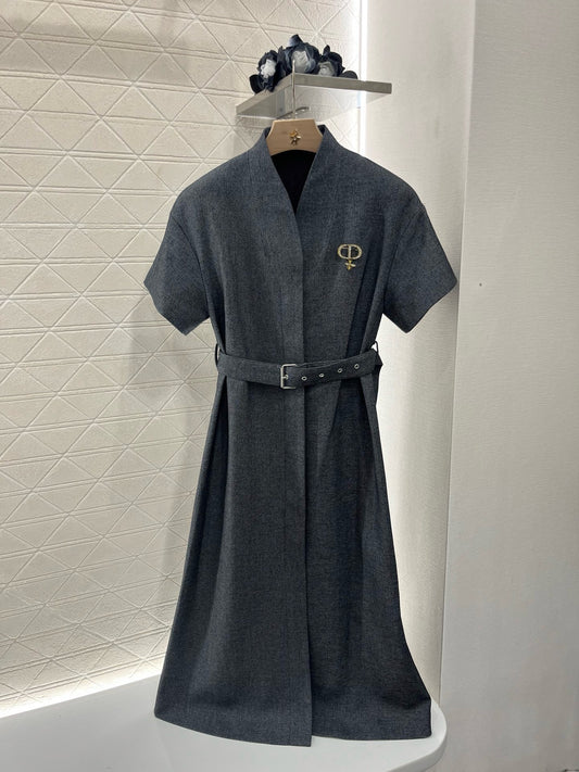 D* New arrival belted lapel dress