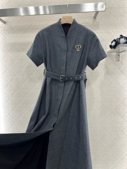D* New arrival belted lapel dress