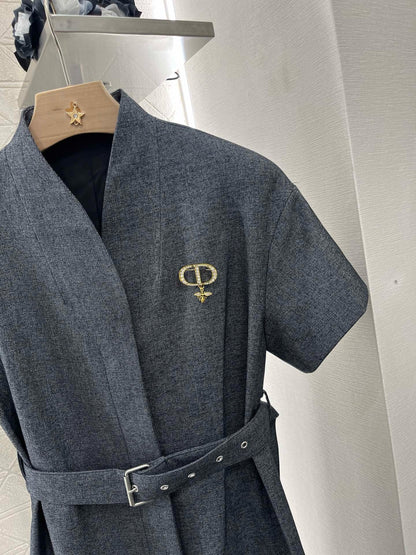 D* New arrival belted lapel dress
