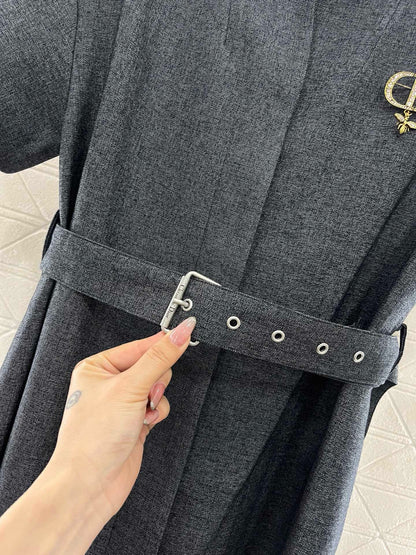 D* New arrival belted lapel dress