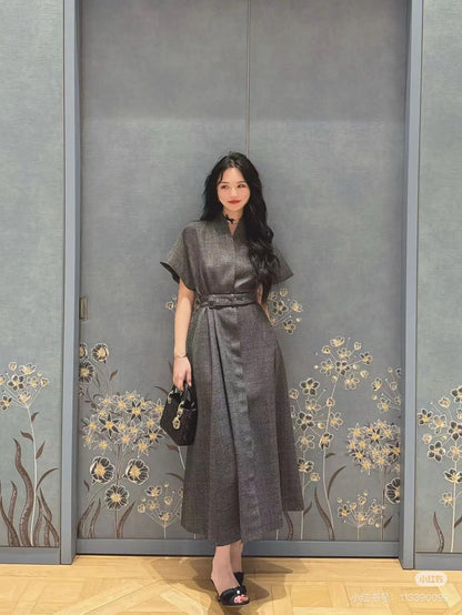 D* New arrival belted lapel dress