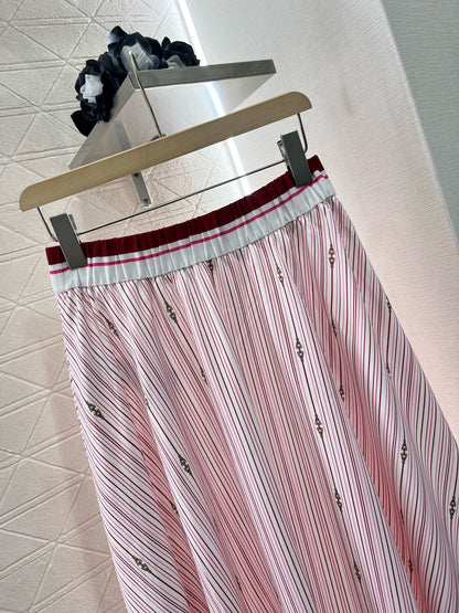 New Arrivals Printed Striped High Waist Skirt
