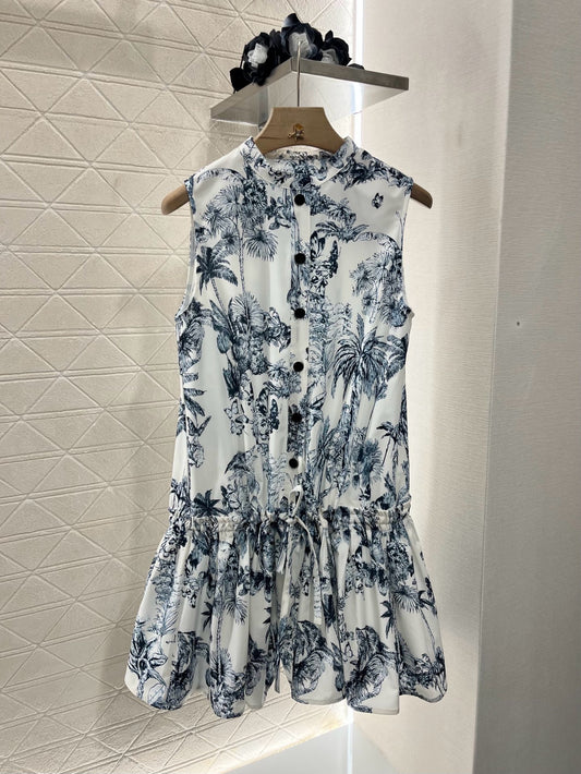 D*New Stand Collar Sleeveless Printed Dress