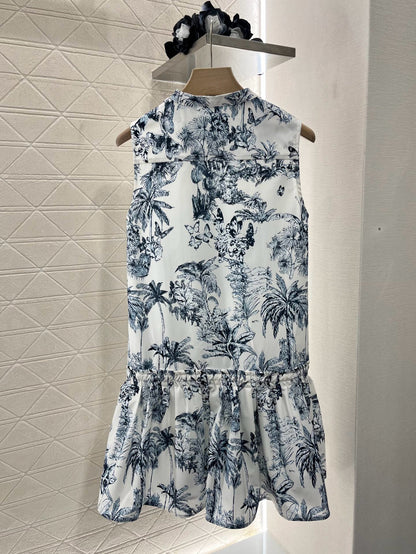 D*New Stand Collar Sleeveless Printed Dress