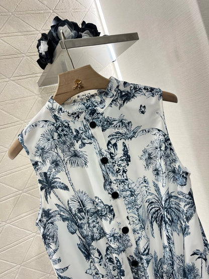 D*New Stand Collar Sleeveless Printed Dress