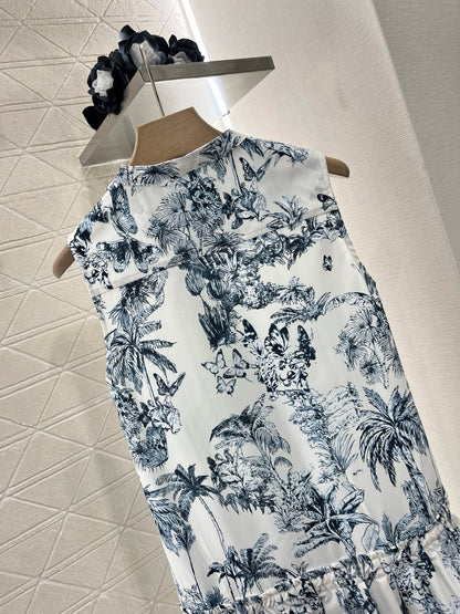 D*New Stand Collar Sleeveless Printed Dress