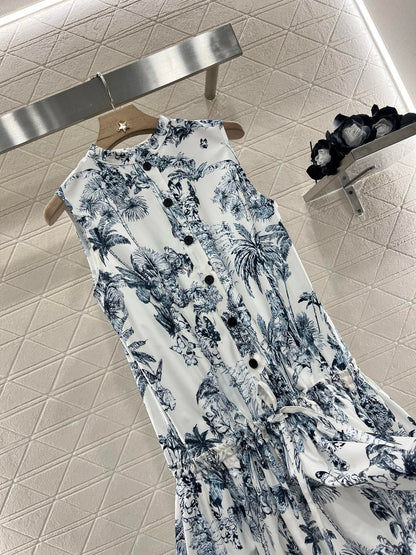 D*New Stand Collar Sleeveless Printed Dress