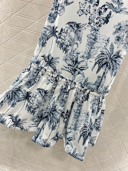 D*New Stand Collar Sleeveless Printed Dress
