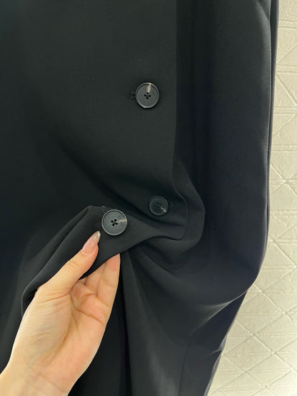 D*New Lapel Sleeveless Black Dress