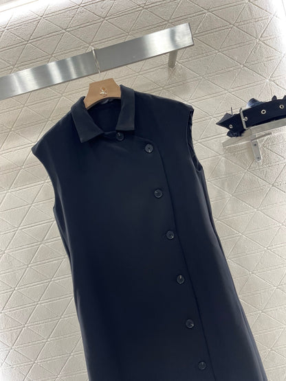 D*New Lapel Sleeveless Black Dress
