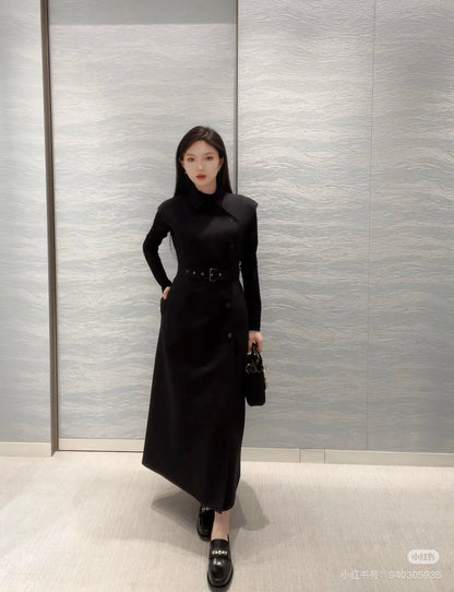 D*New Lapel Sleeveless Black Dress