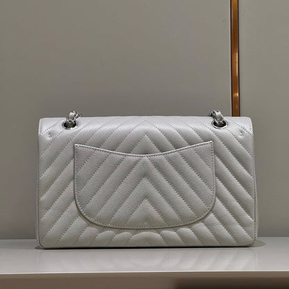 CH CLASSIC 11.12 HANDBAG 25.5 Small Grained Calfskin  V Pattern Elephant Gray
