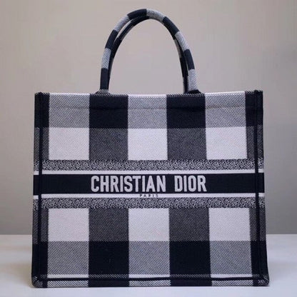 Book Tote Bag  Checkered Canvas