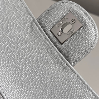 CH CLASSIC 11.12 HANDBAG 25.5 Small Grained Calfskin  V Pattern Elephant Gray
