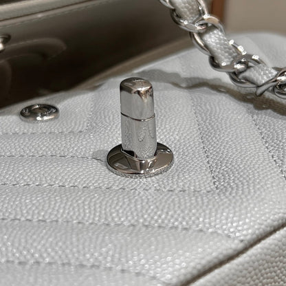 CH CLASSIC 11.12 HANDBAG 25.5 Small Grained Calfskin  V Pattern Elephant Gray