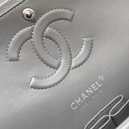CH CLASSIC 11.12 HANDBAG 25.5 Small Grained Calfskin  V Pattern Elephant Gray