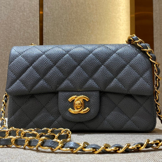 CH  MINI CLASSIC HANDBAG 20 Grained Calfskin Grey