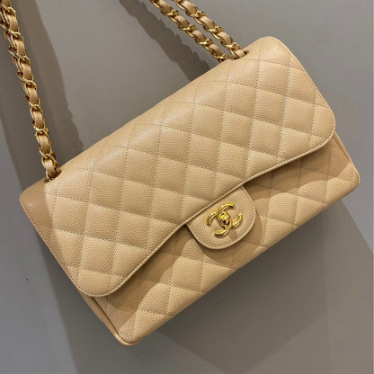 CH LARGE CLASSIC HANDBAG 30 Grained Calfskin Apricot